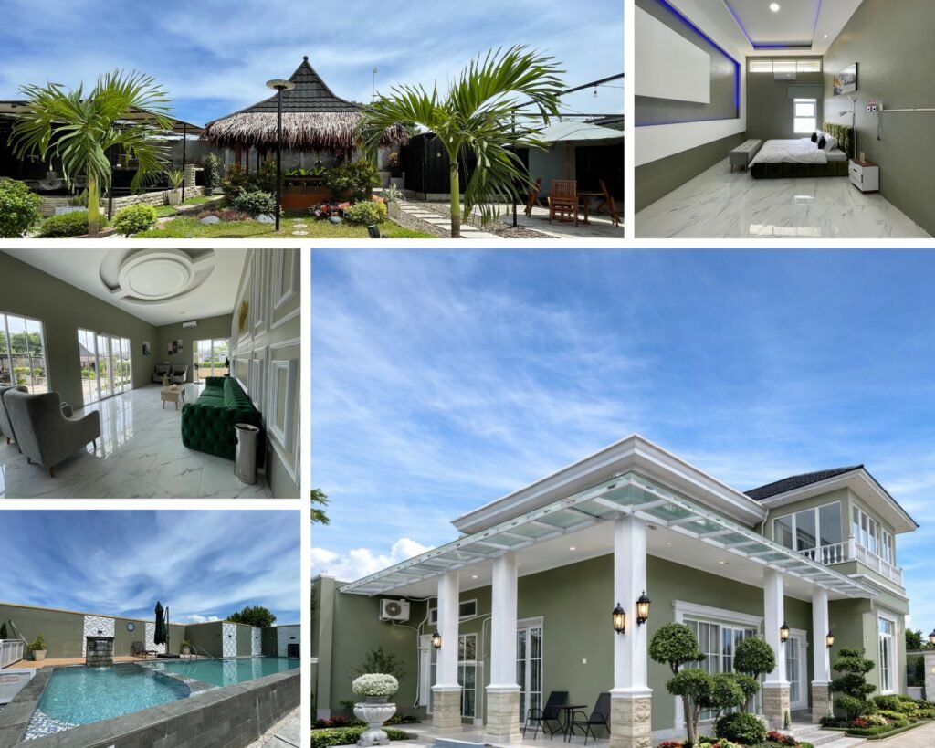 white and blue modern house photo collage